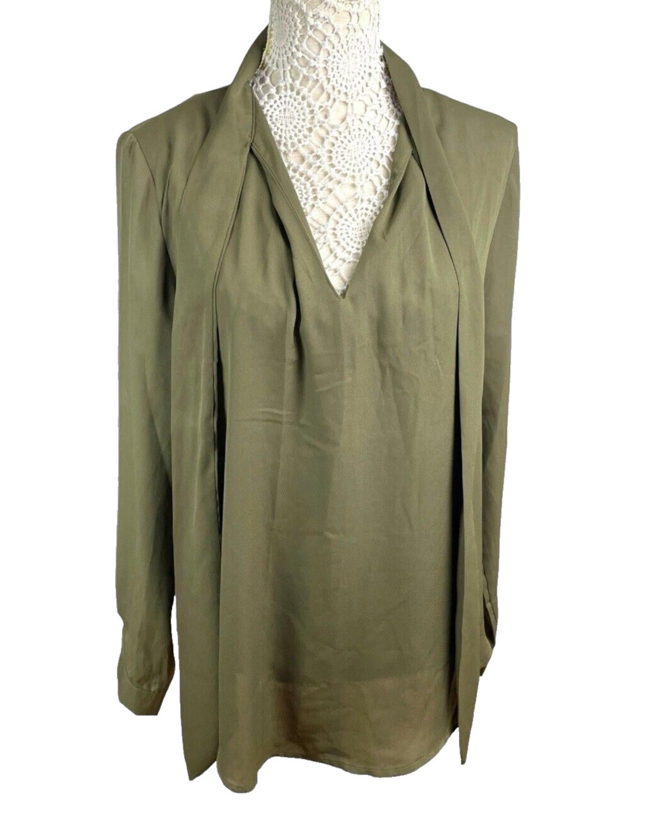 Yidarton Khaki Green Blouse Tie Neck Chiffon Women’s UK Size L (14)