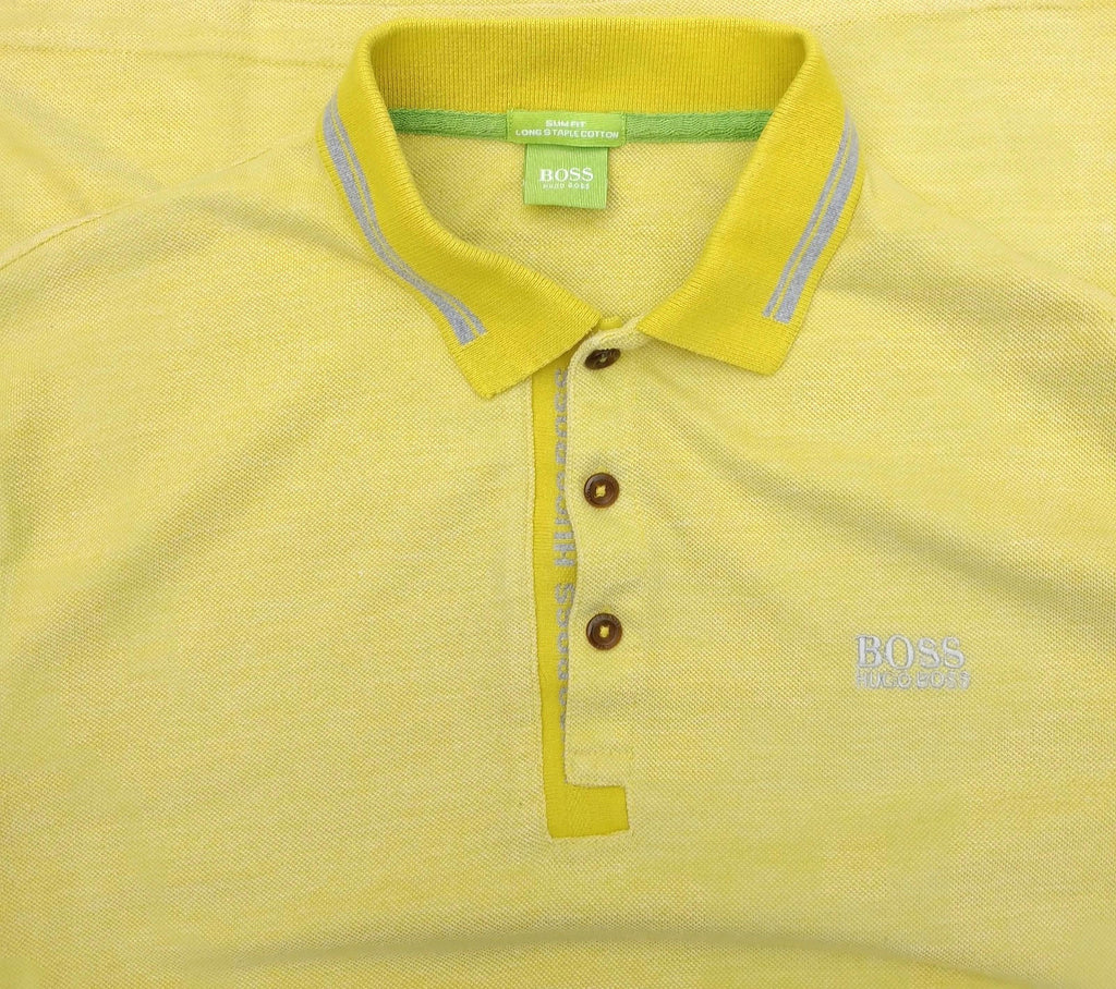 Hugo Boss Polo Shirt Men's UK Size L Yellow Short Sleeve 100% Cotton Easy Care
