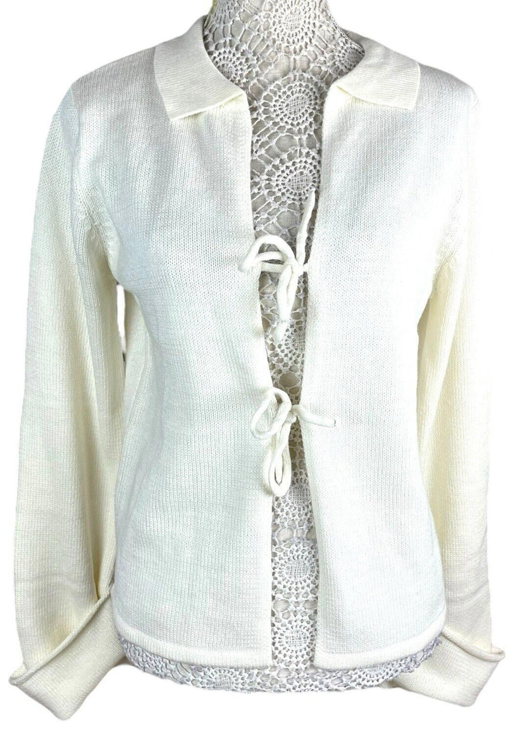 Cassiopea Cream Knitted Cardigan Tie Front Collared Women’s UK Size S