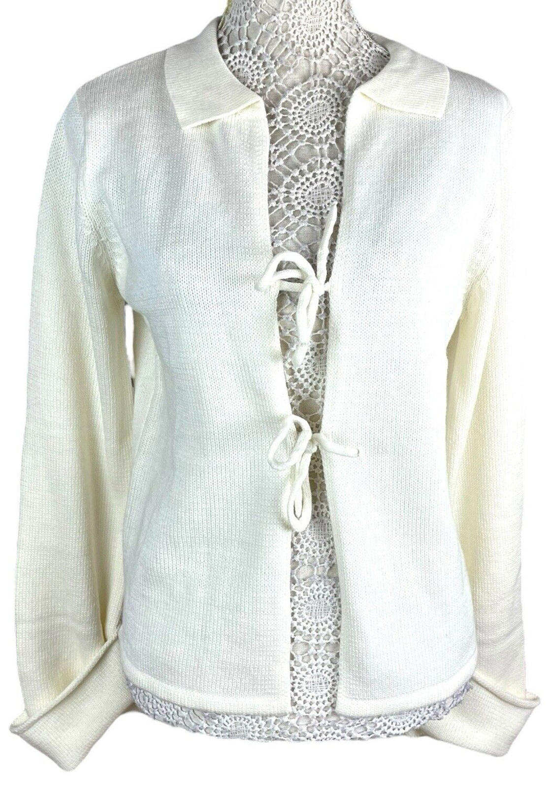 Cassiopea Cream Knitted Cardigan Tie Front Collared Women’s UK Size S