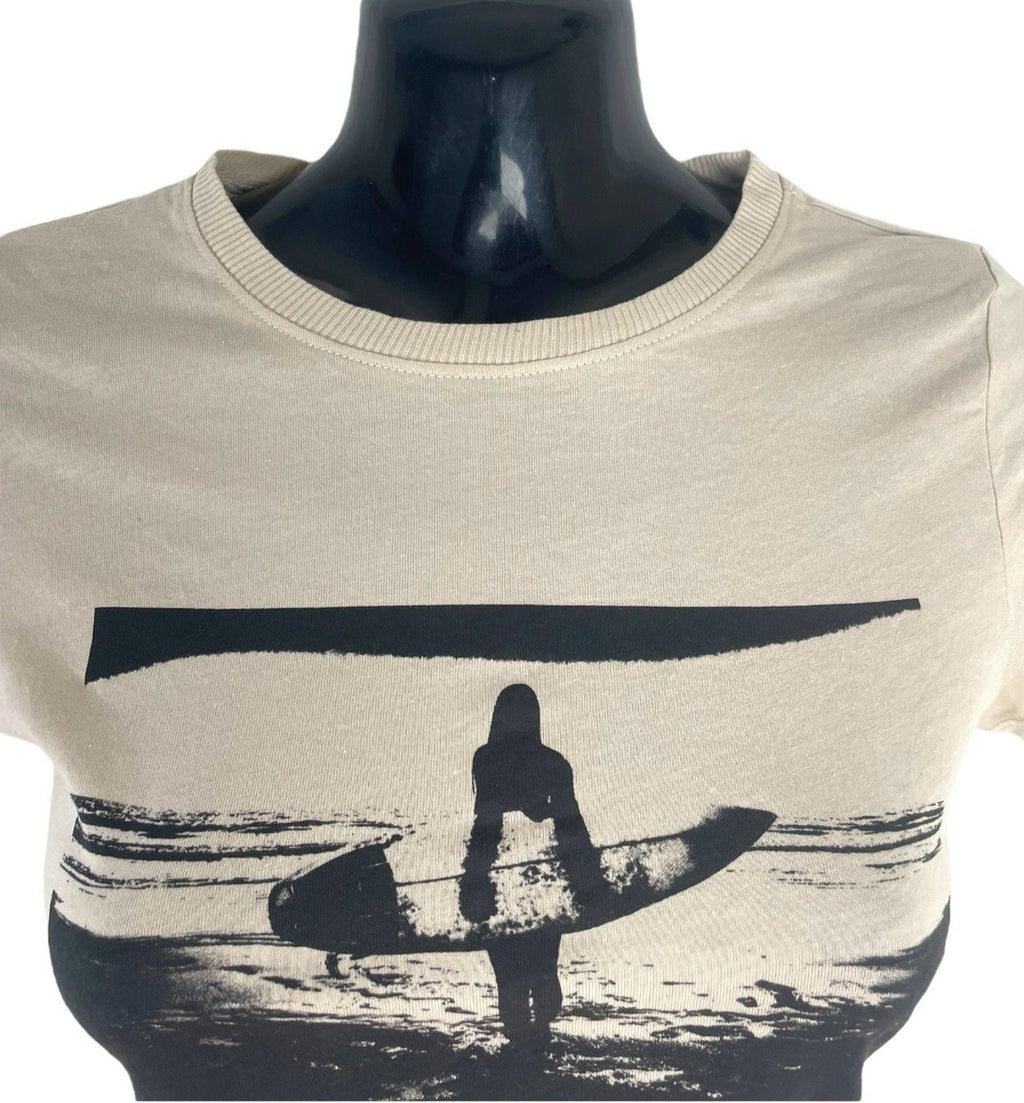 Divided Beige Cropped T-shirt Graphic Surf Print Women’s UK Size XS