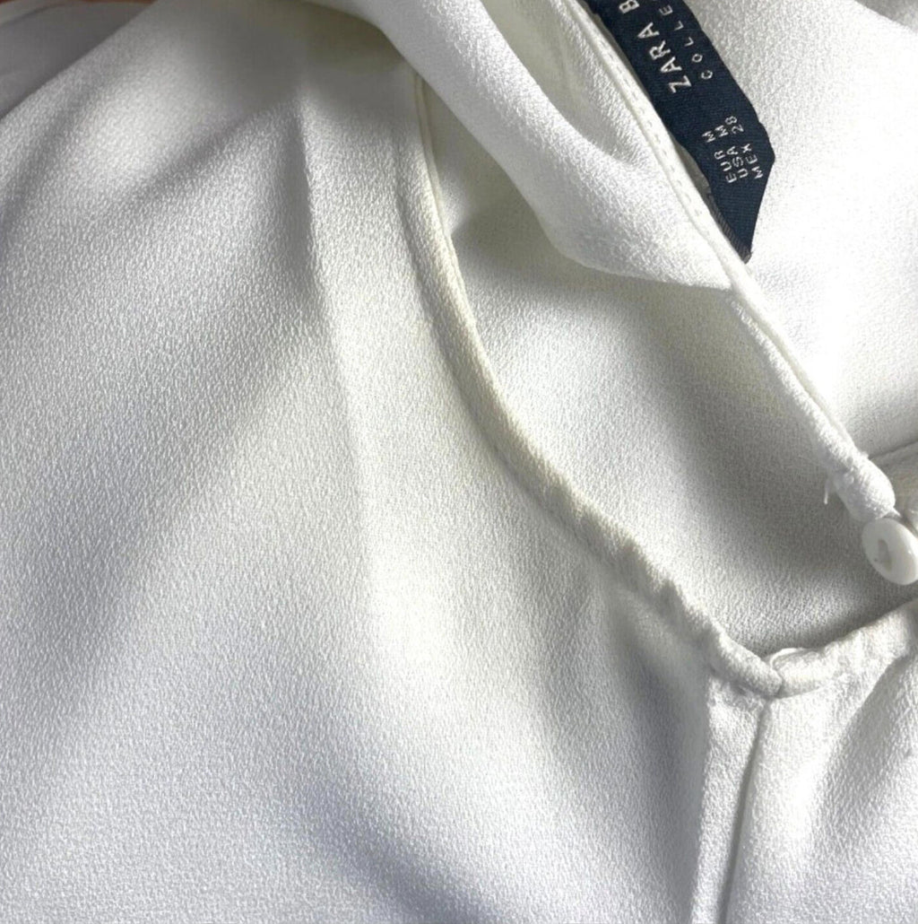 Zara Vest Top Blouse White Satin Ruffled Collar Women's UK Size M