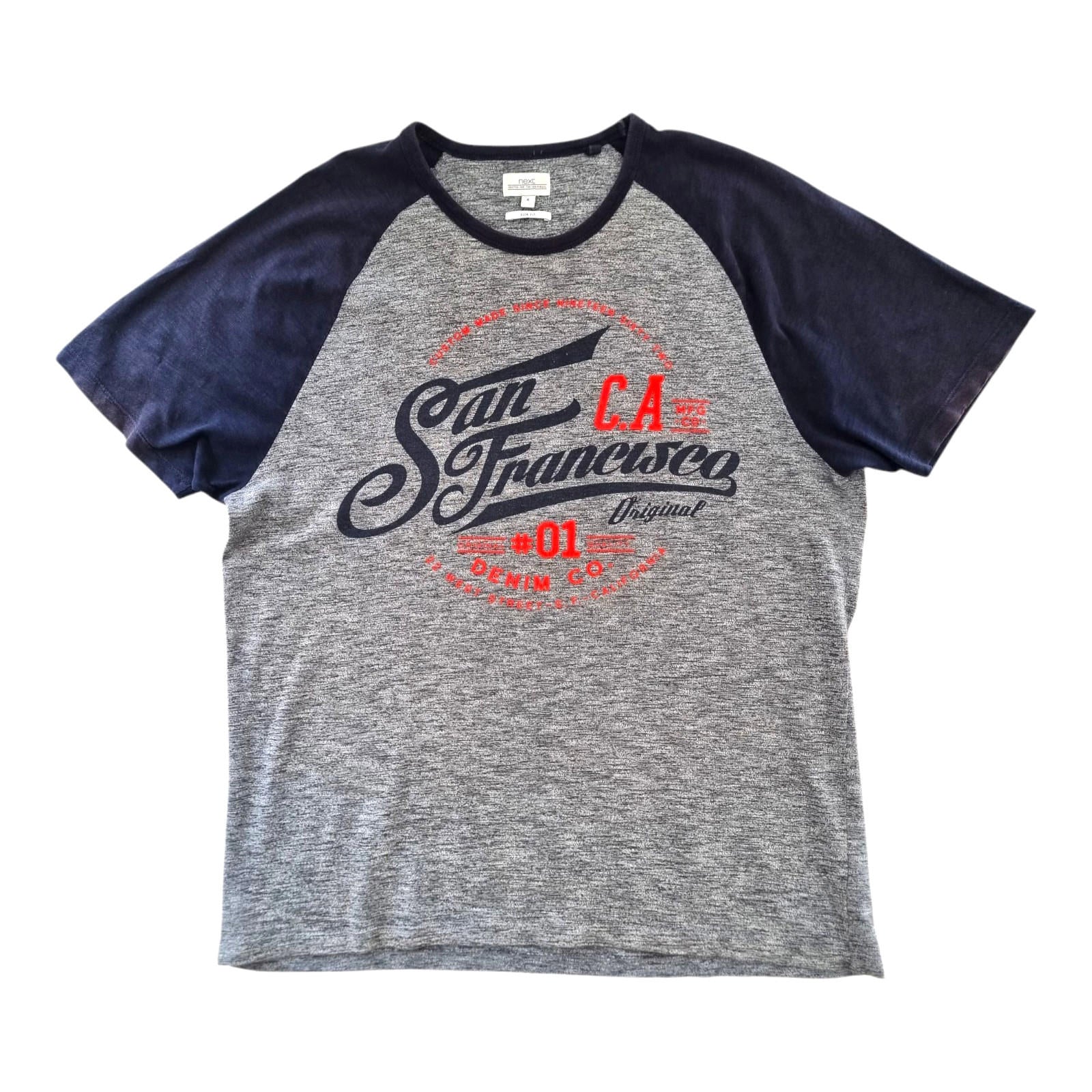 Next T-Shirt Grey San Francisco Slim Fit Crew Neck 100% Cotton Men's UK Size XL