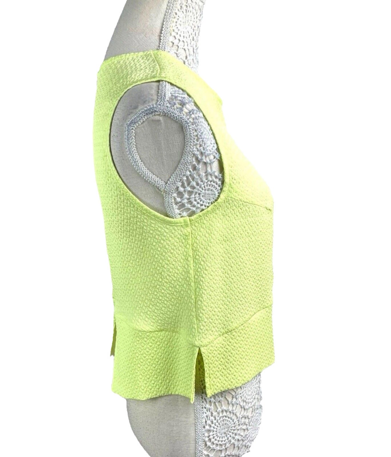 River Island Neon Yellow Tank Top Cropped Textured Women’s UK Size 12
