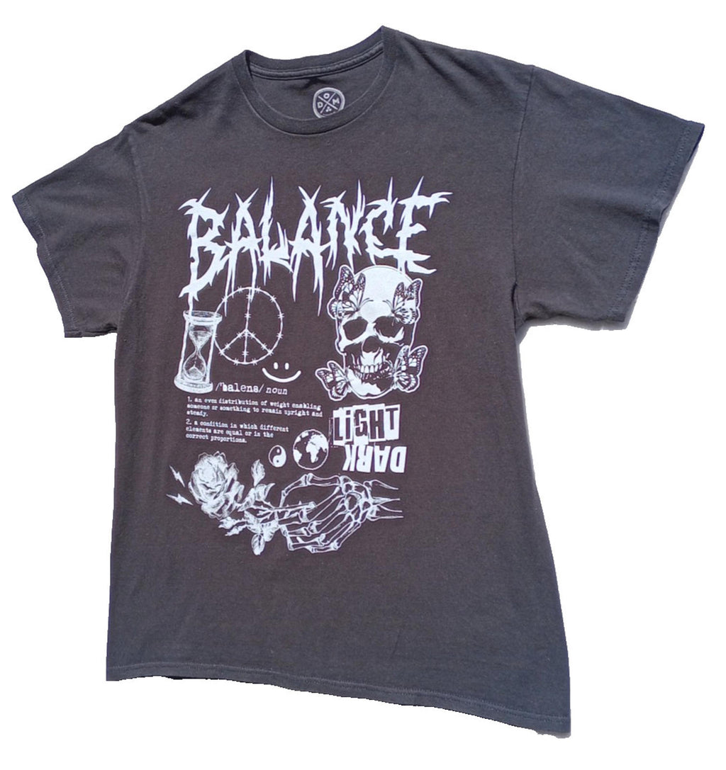 Balance Skull T-Shirt Men's UK Size S Black Crew Neck Light Dark Graphic Print