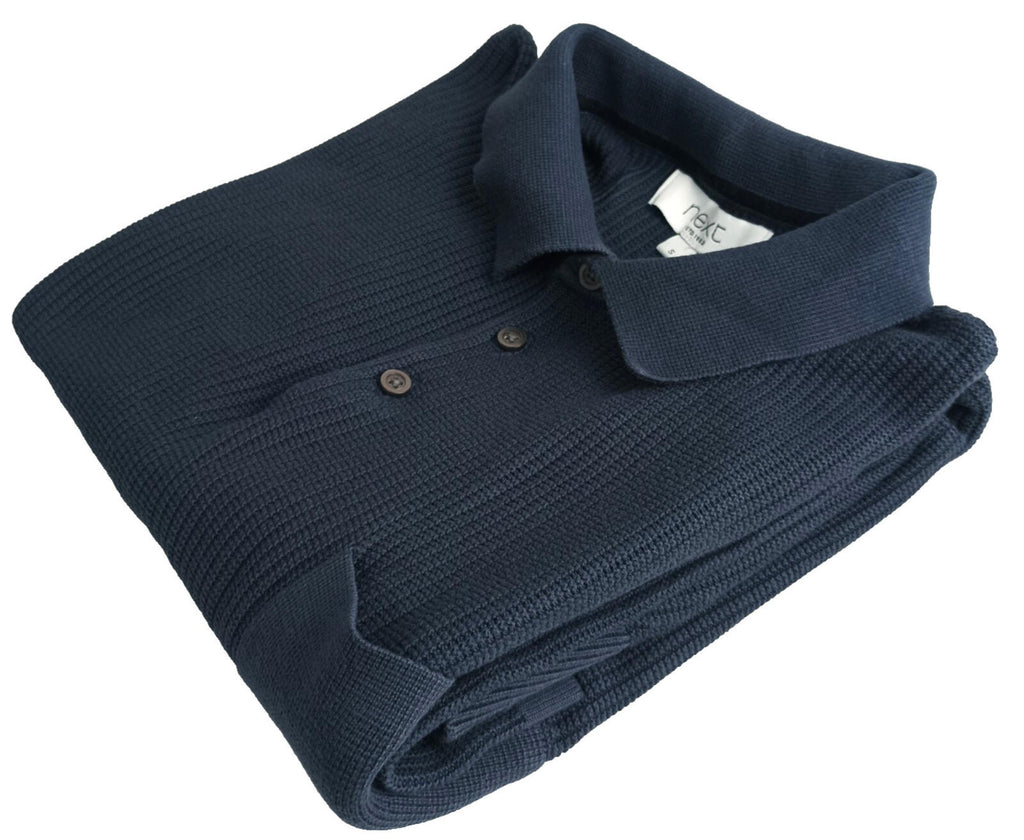 Next Textured Polo T-Shirt Men's UK Size S Blue Short Sleeve 100% Cotton Pocket