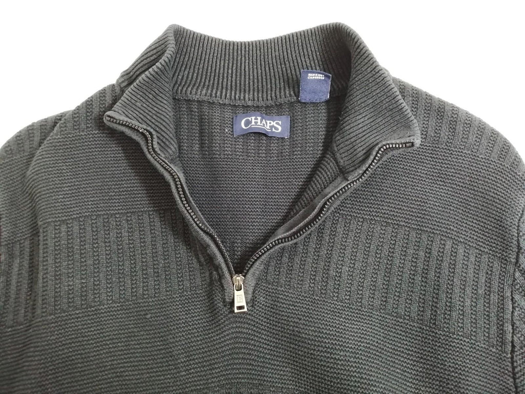 Ralph Lauren Chaps 1/4 Zip Ribbed Black Jumper Men's Size XL 100% Cotton