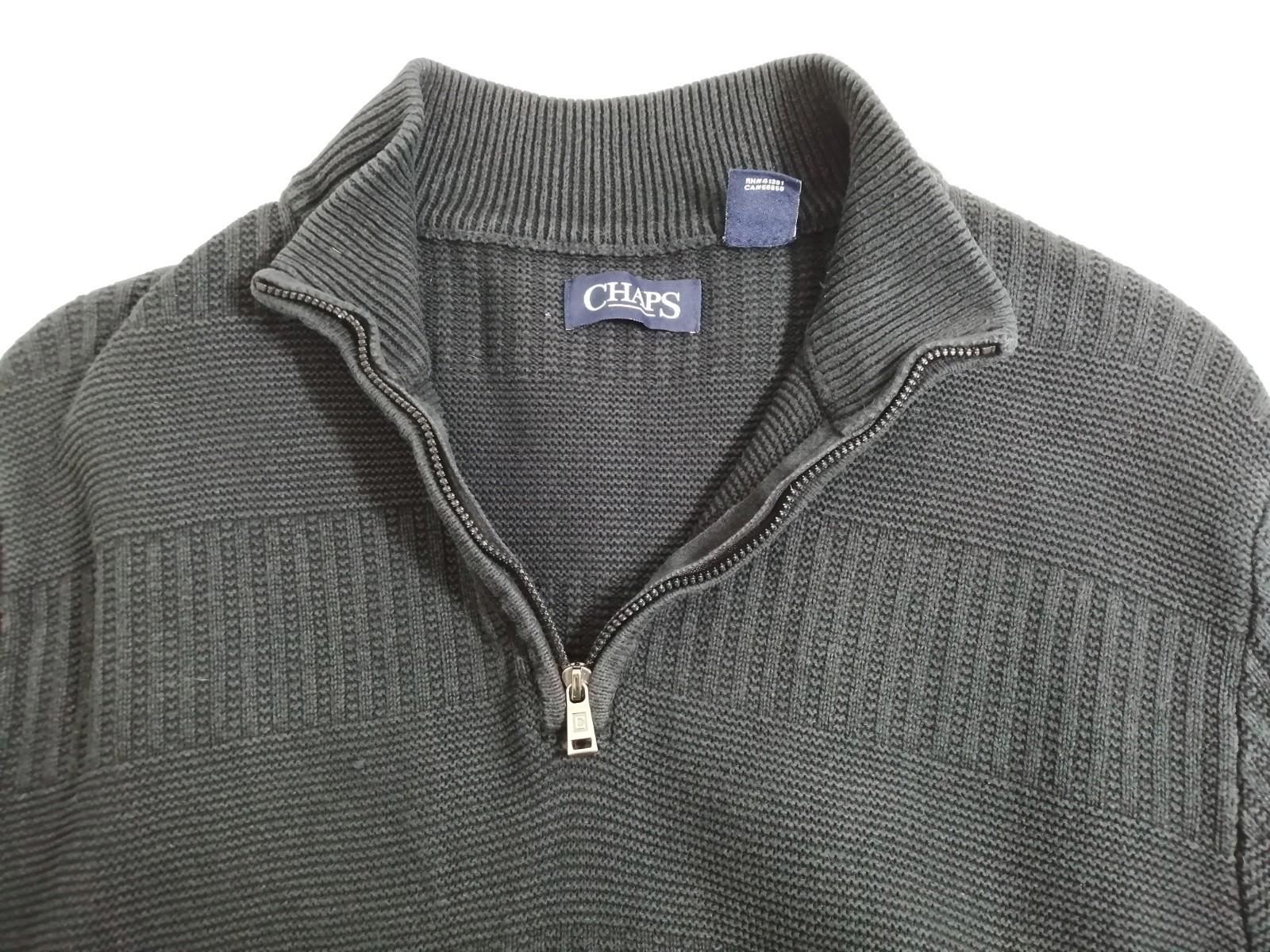 Ralph Lauren Chaps 1/4 Zip Ribbed Black Jumper Men's Size XL 100% Cotton