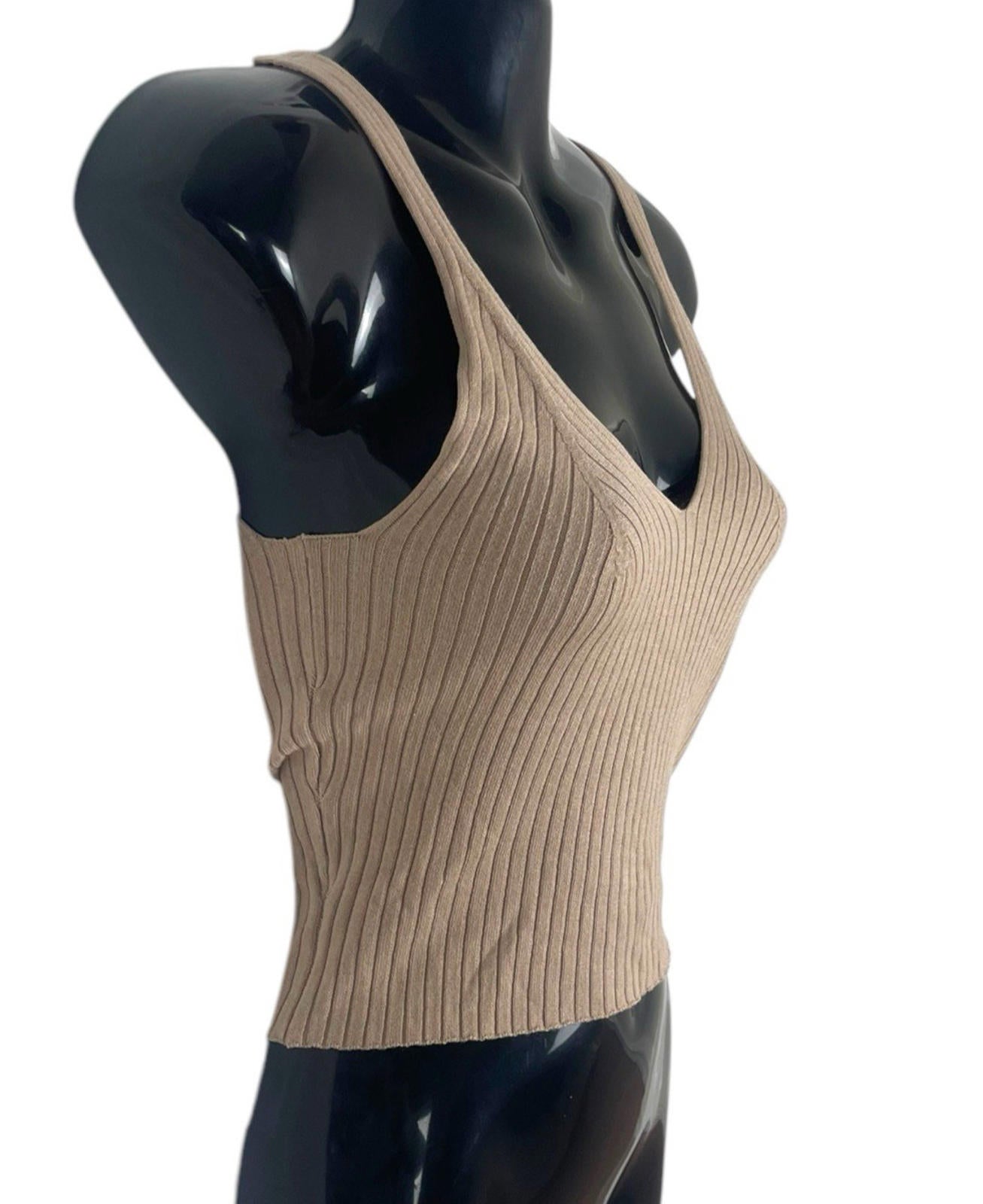 Divided Beige Tank Top Ribbed Stretch Women’s UK Size XS