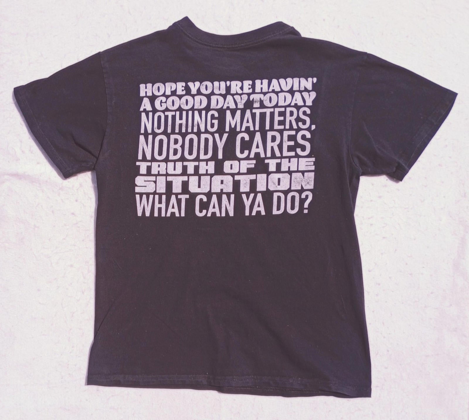 Graphic Print T-Shirt Men's UK Size M Black Crew Neck 100% Cotton Anxiety Theme