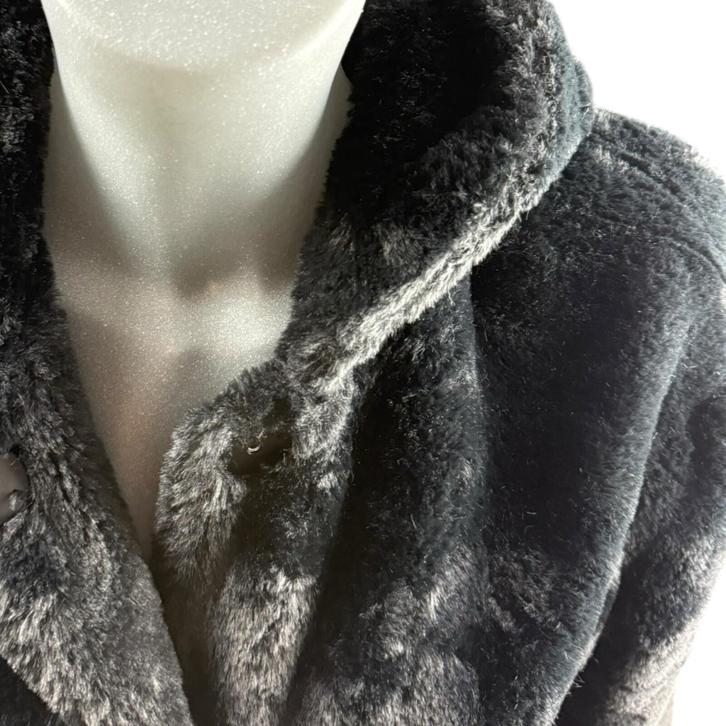 Primark Faux Fur Hooded Coat Jacket Women’s UK Size 2XS Black Snap Button Lined