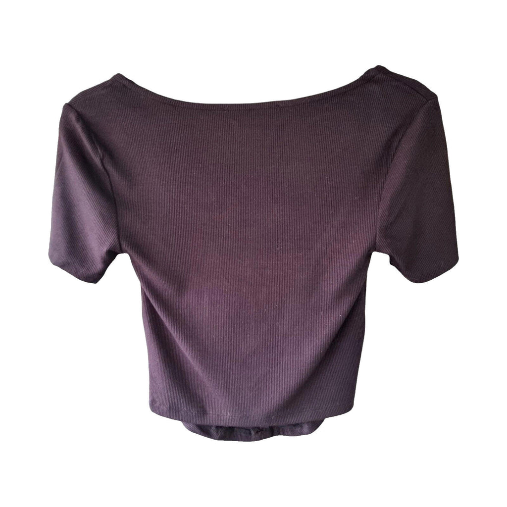 Stradivarius Crop Top Ribbed Black Clasp Fasten Women's UK Size XS