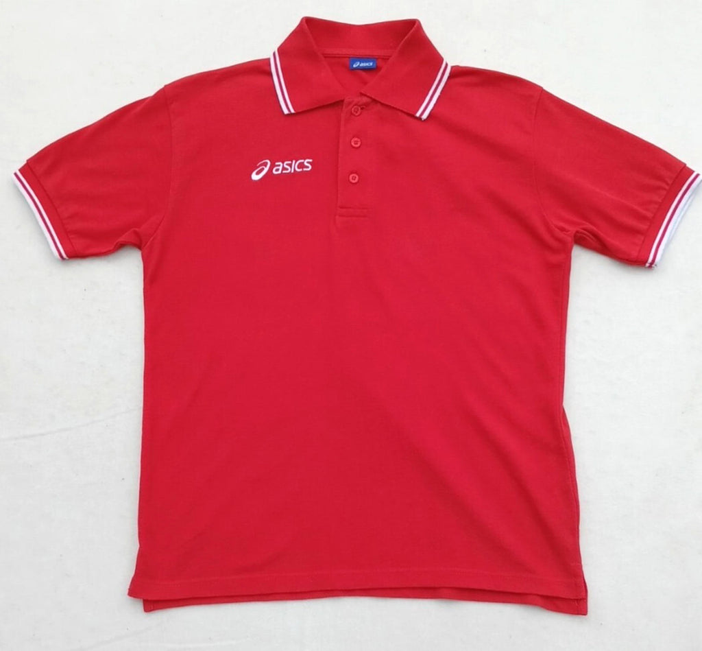 Asics Polo Shirt Men's UK Size S Red Short Sleeve Embroided Logo Cotton Blend