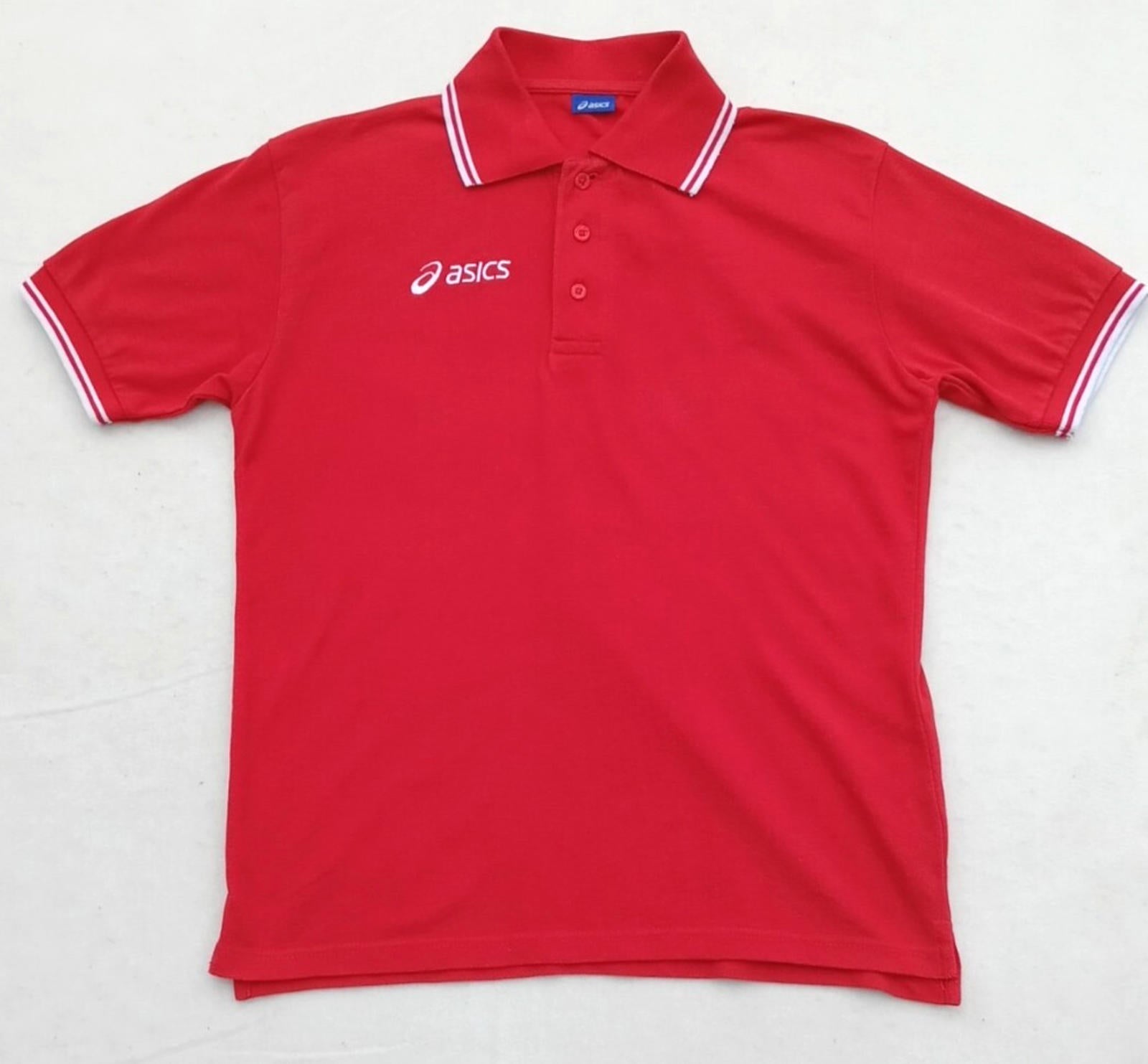 Asics Polo Shirt Men's UK Size S Red Short Sleeve Embroided Logo Cotton Blend