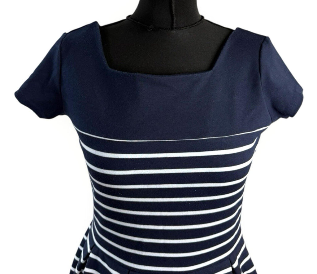 La Redoute Skater Dress Women’s UK Size Square Neck Mini Navy White Stripe