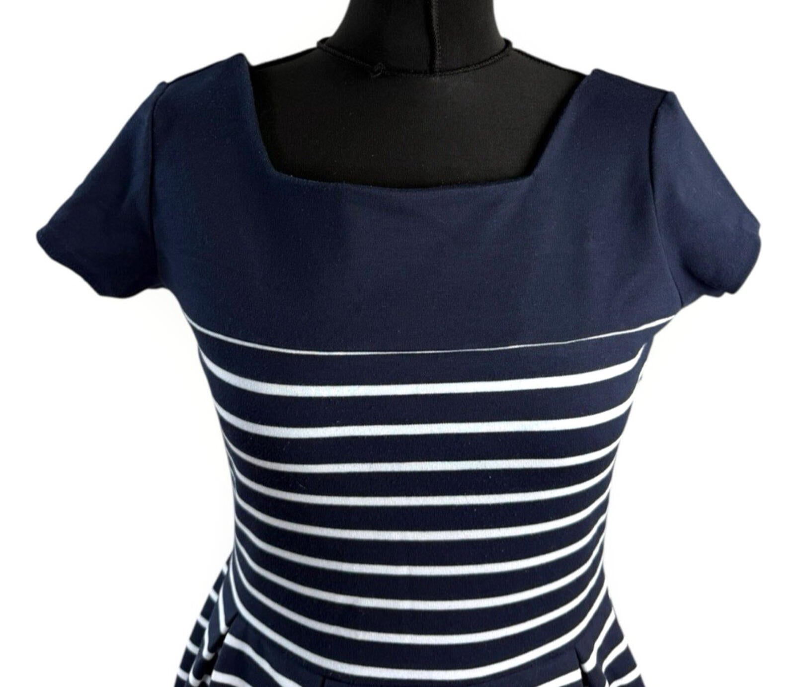 La Redoute Skater Dress Women’s UK Size Square Neck Mini Navy White Stripe