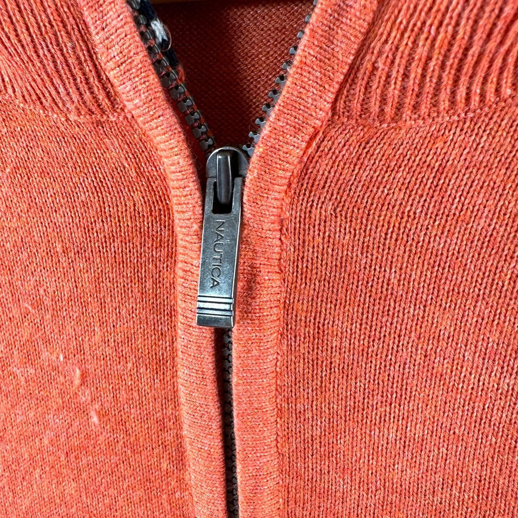 Nautica Knit Jumper Men's UK Size XL Orange Long Sleeve 1/4 Zip Sweater