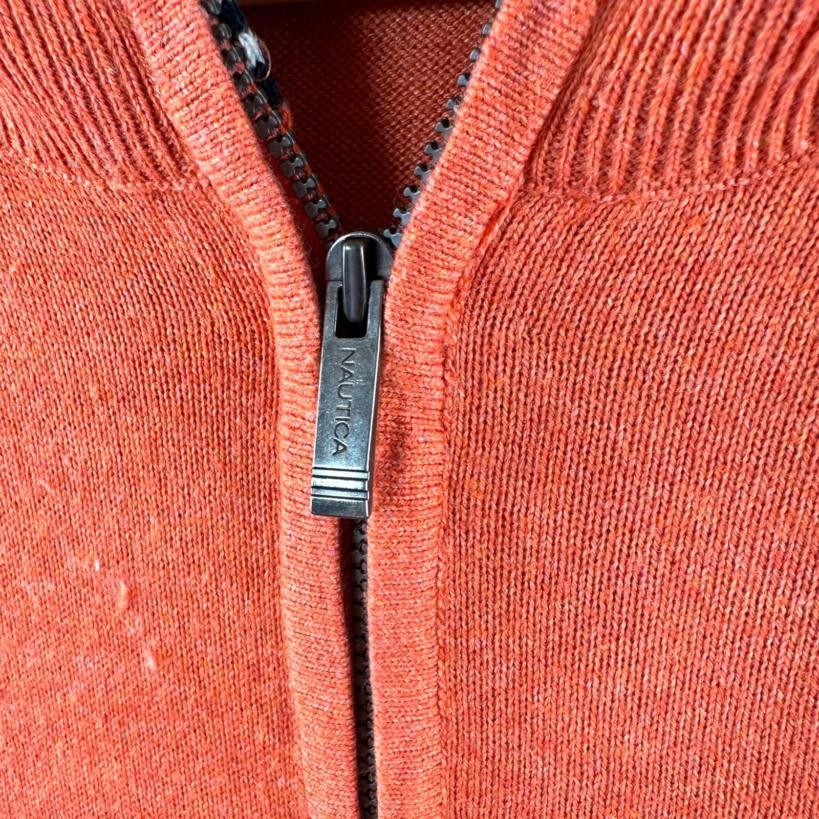 Nautica Knit Jumper Men's UK Size XL Orange Long Sleeve 1/4 Zip Sweater
