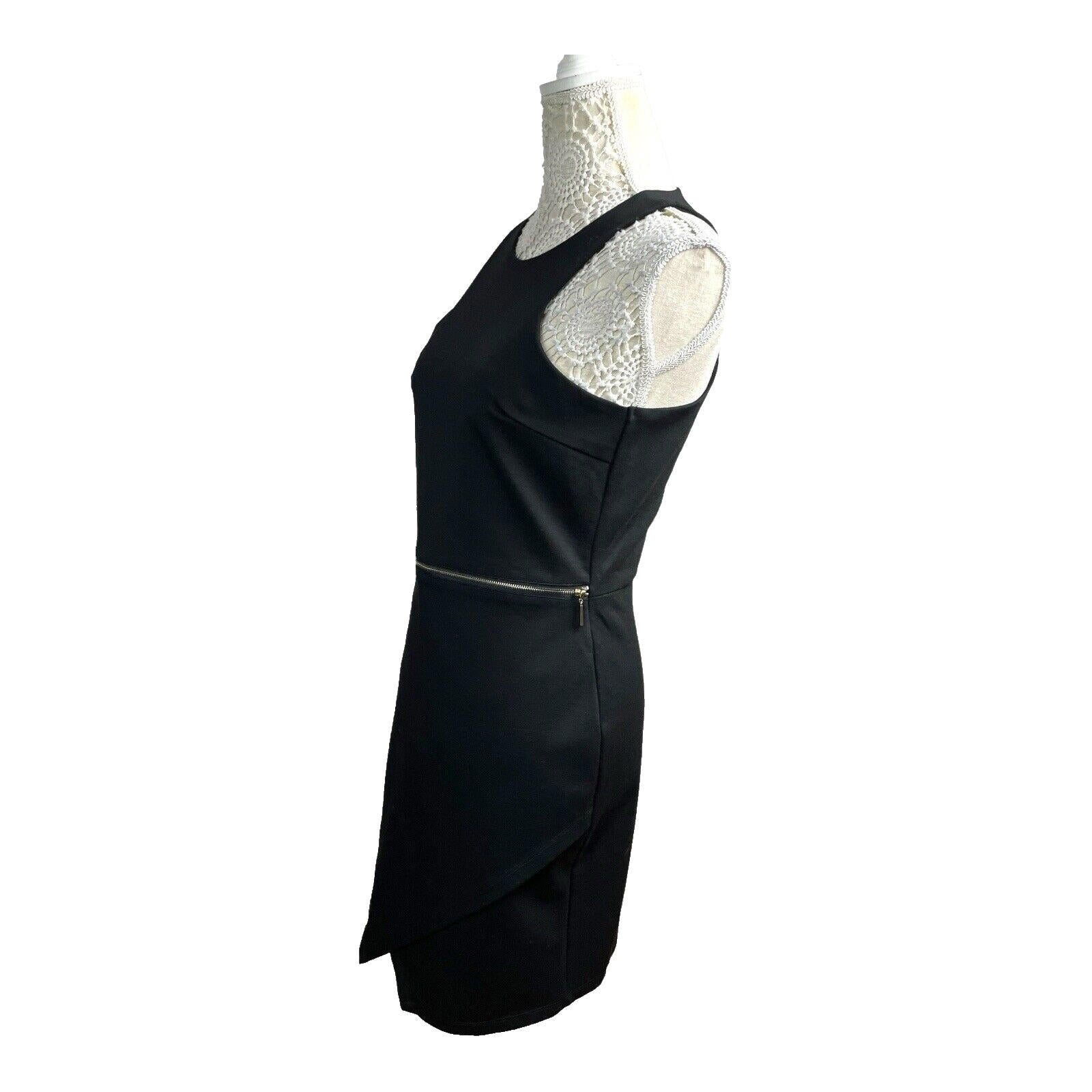 Missguided Black Mini Dress Bodycon Gold Zip Detail Women’s UK Size 12