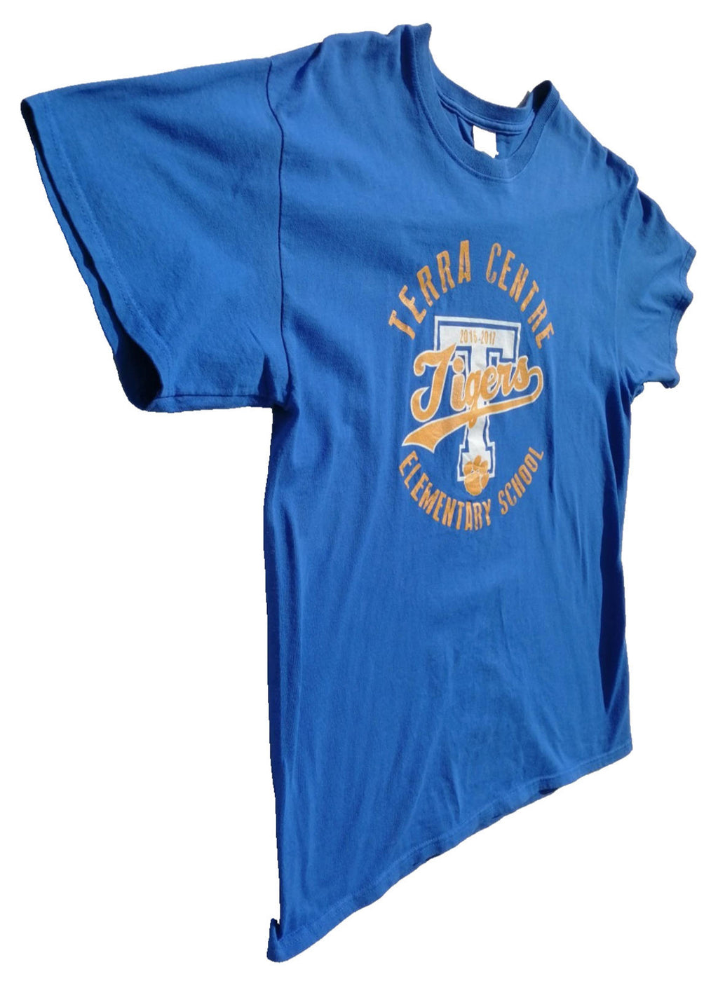 Elementary School Tigers Graphic Print T-Shirt Size L Blue Crew Neck 100% Cotton