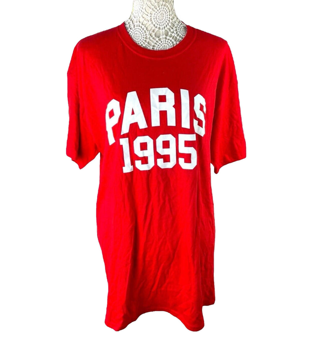 Pretty Little Thing T-Shirt Dress Red Paris Print Women’s UK Size M
