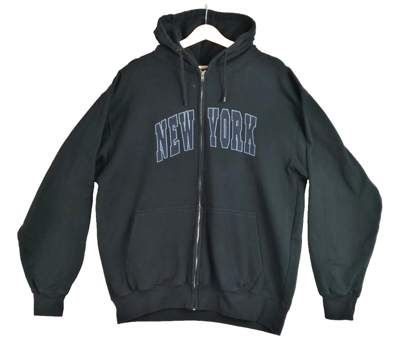 New York Hoodie Men's Size XL Black Jersey Hooded Pockets Zip Front