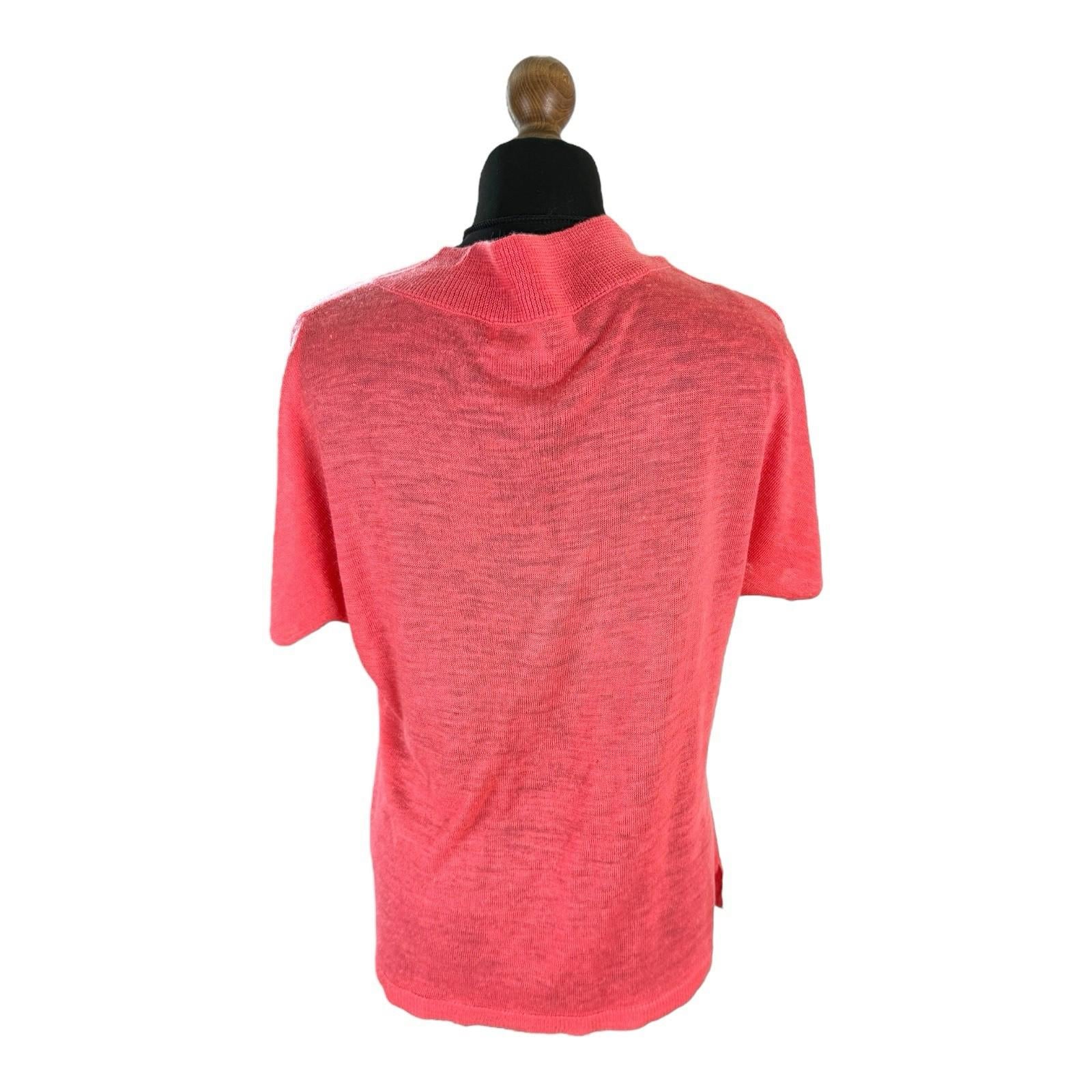 Next Coral Star Pink Knit T-Shirt Top Women’s UK Size S Lightweight V-Neck Linen
