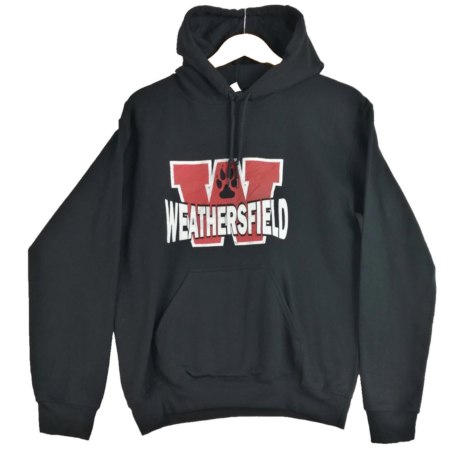 Weathersfield School Sports Hoodie Men's Size S Black Jersey Hooded Pockets
