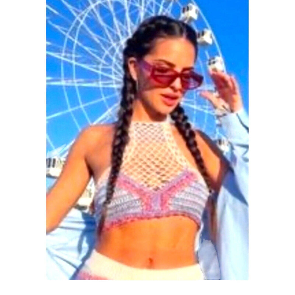 Zara Crochet Knit Halter Crop Top Summer Women's UK Size Large