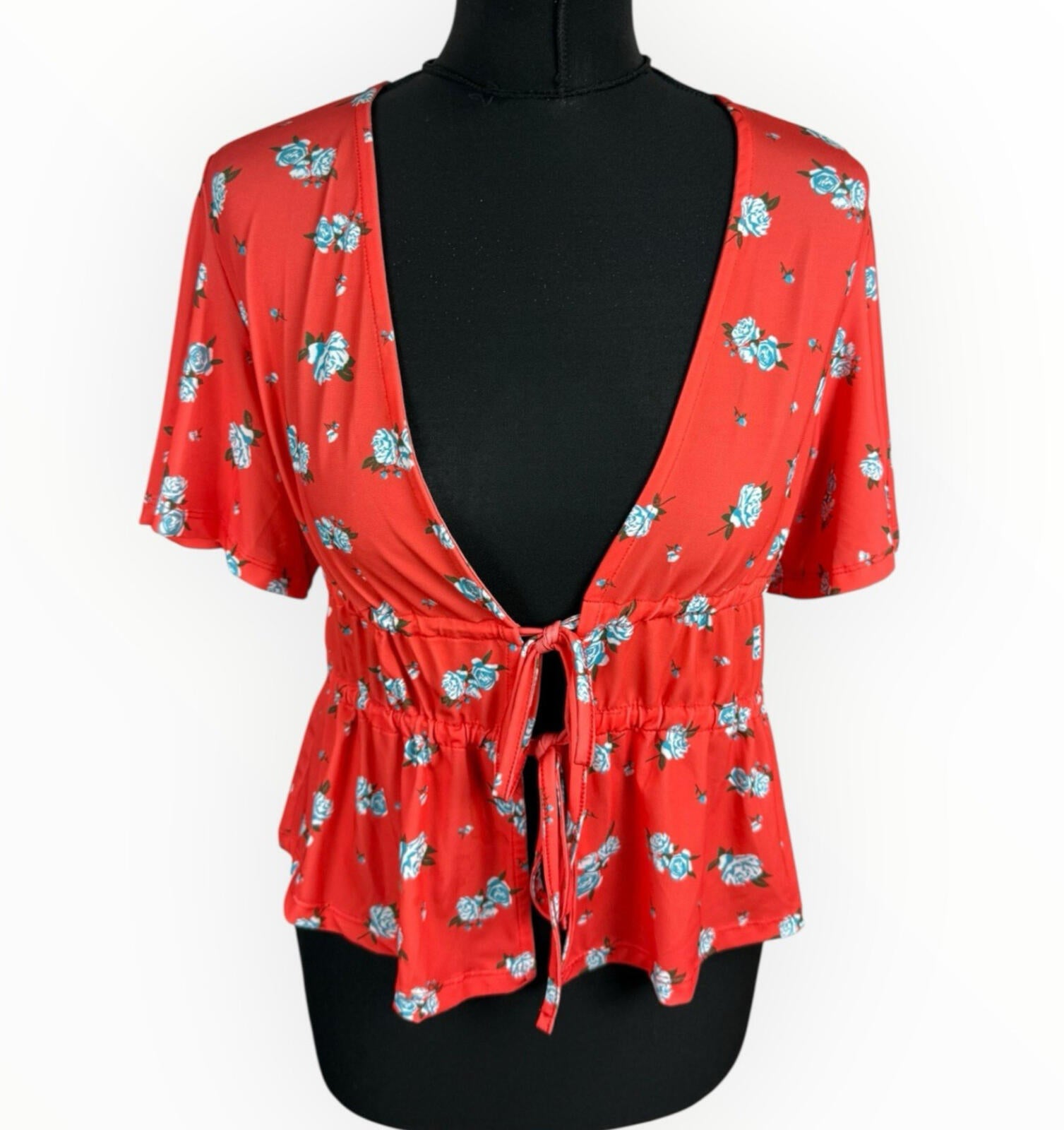 ASOS Floral Croptop Women's UK Size Tie Front Short Sleeve Orange