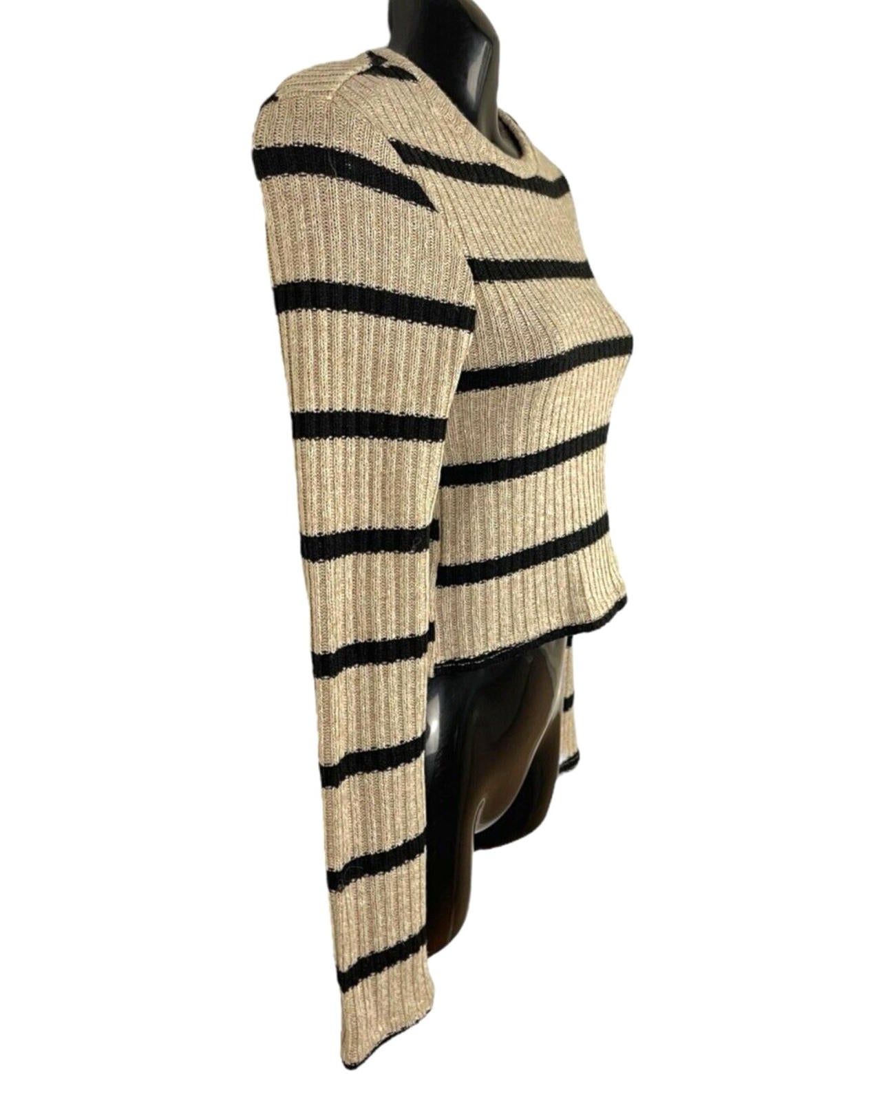 Stradivarius Jumper Black & Beige Striped Top Long Sleeve Women’s UK Size XS
