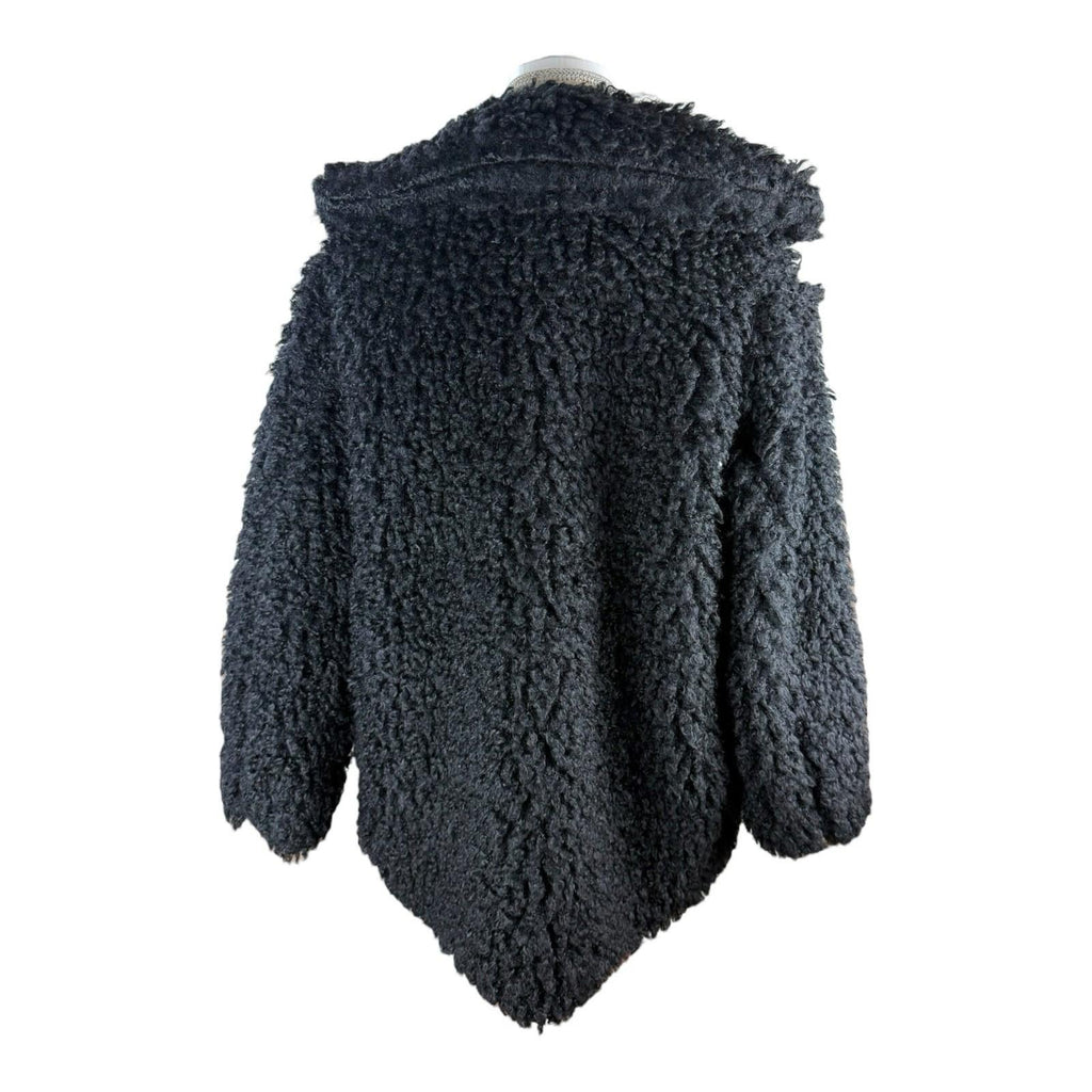 Boohoo Black Teddy Fleece Coat Relaxed Fit Collared Women’s UK Size 10