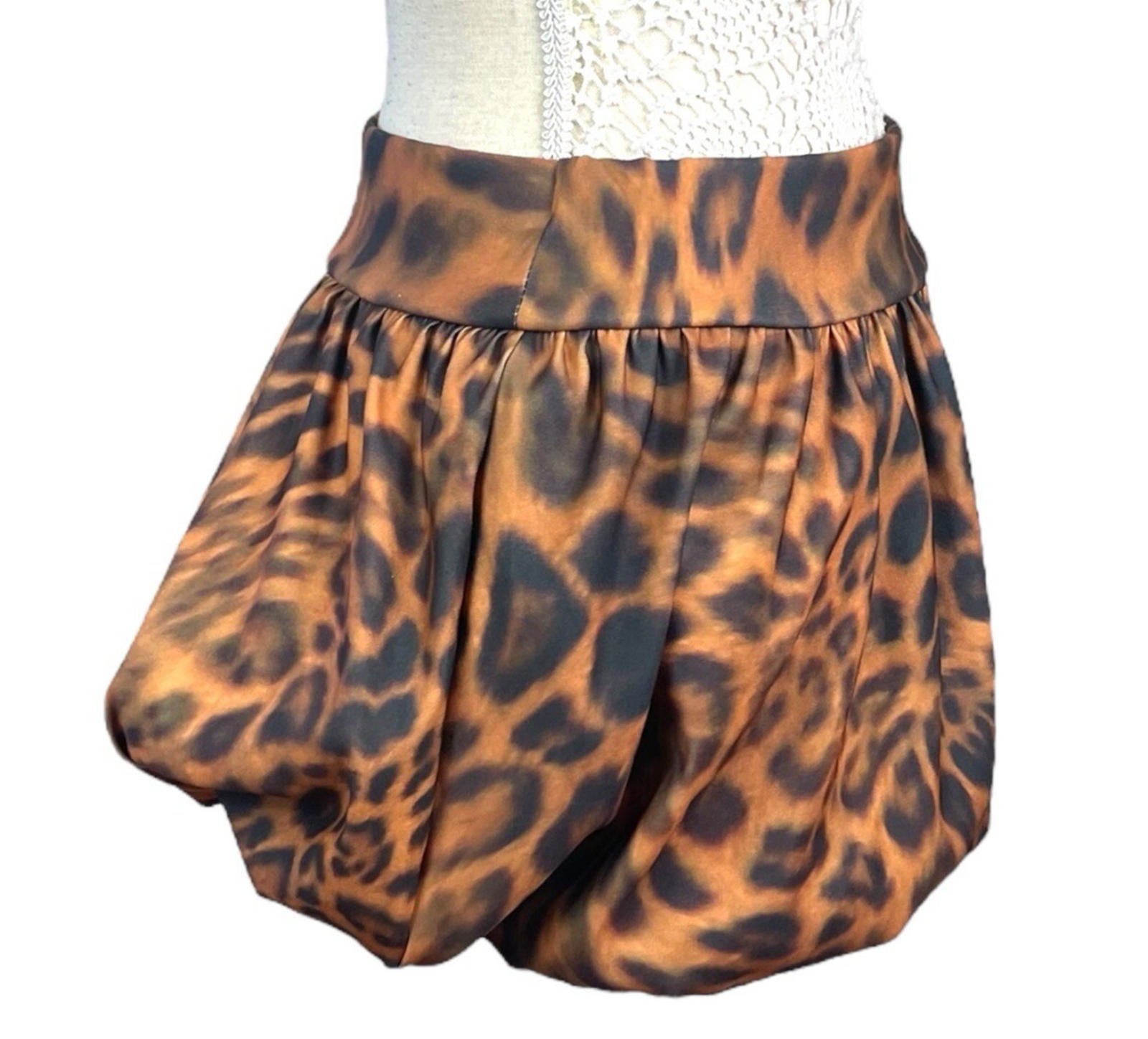 Pretty Little Thing Leopard Print Mini Skirt Bubble Hem Women’s UK Size 8