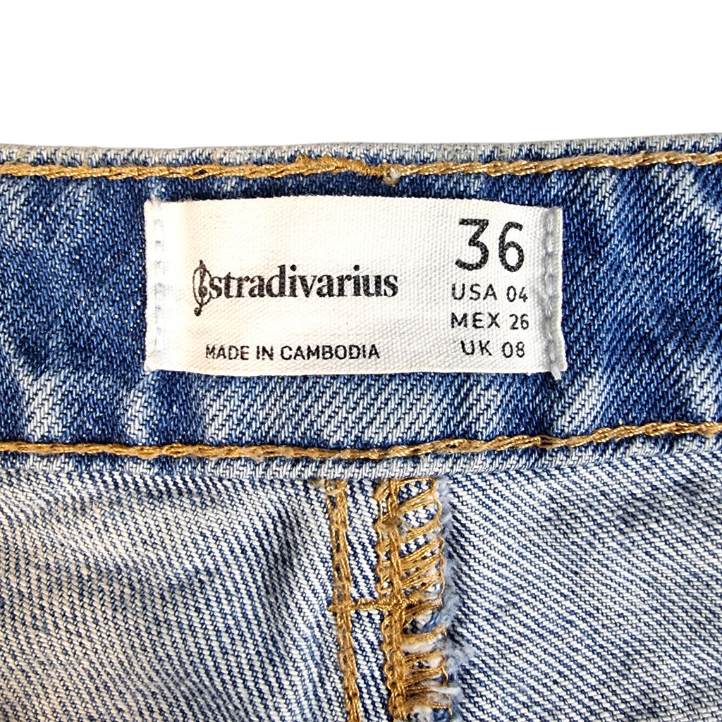 Stradivarius Jeans Women's UK Size 8 Straight Fit High Waisted Light Blue Denim