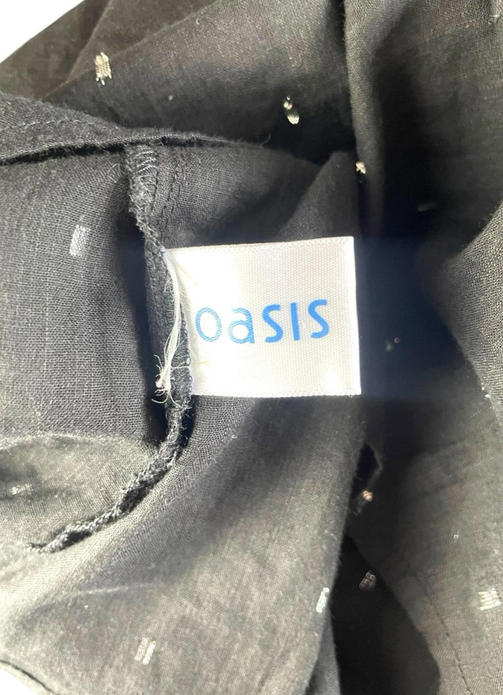 Oasis Blouse Women's UK Size 10 Black Glitter Lace Neckline Belted