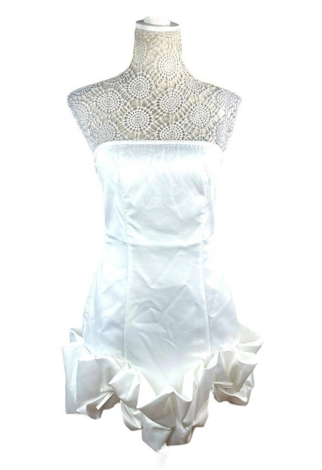 Pretty Little Thing Satin Mini Dress Women’s UK Size 8 Bubble Hem White Cocktail