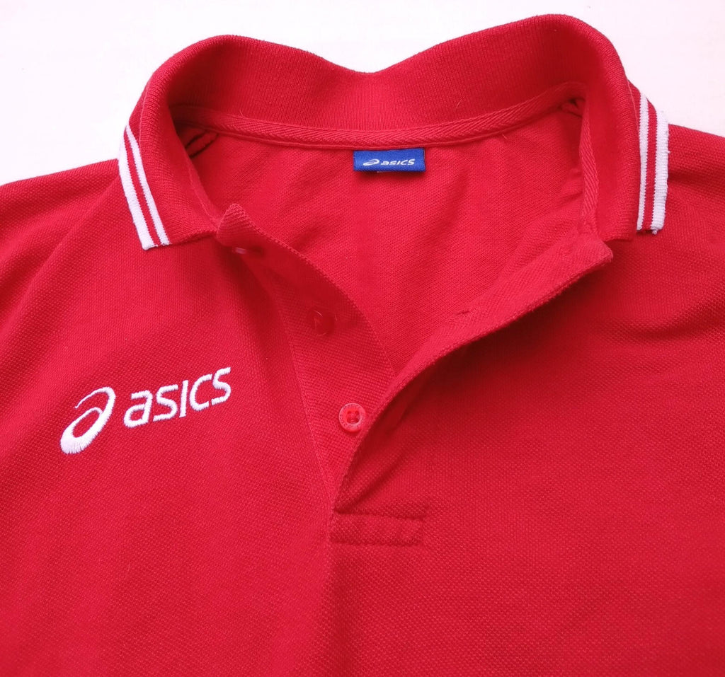 Asics Polo Shirt Men's UK Size S Red Short Sleeve Embroided Logo Cotton Blend