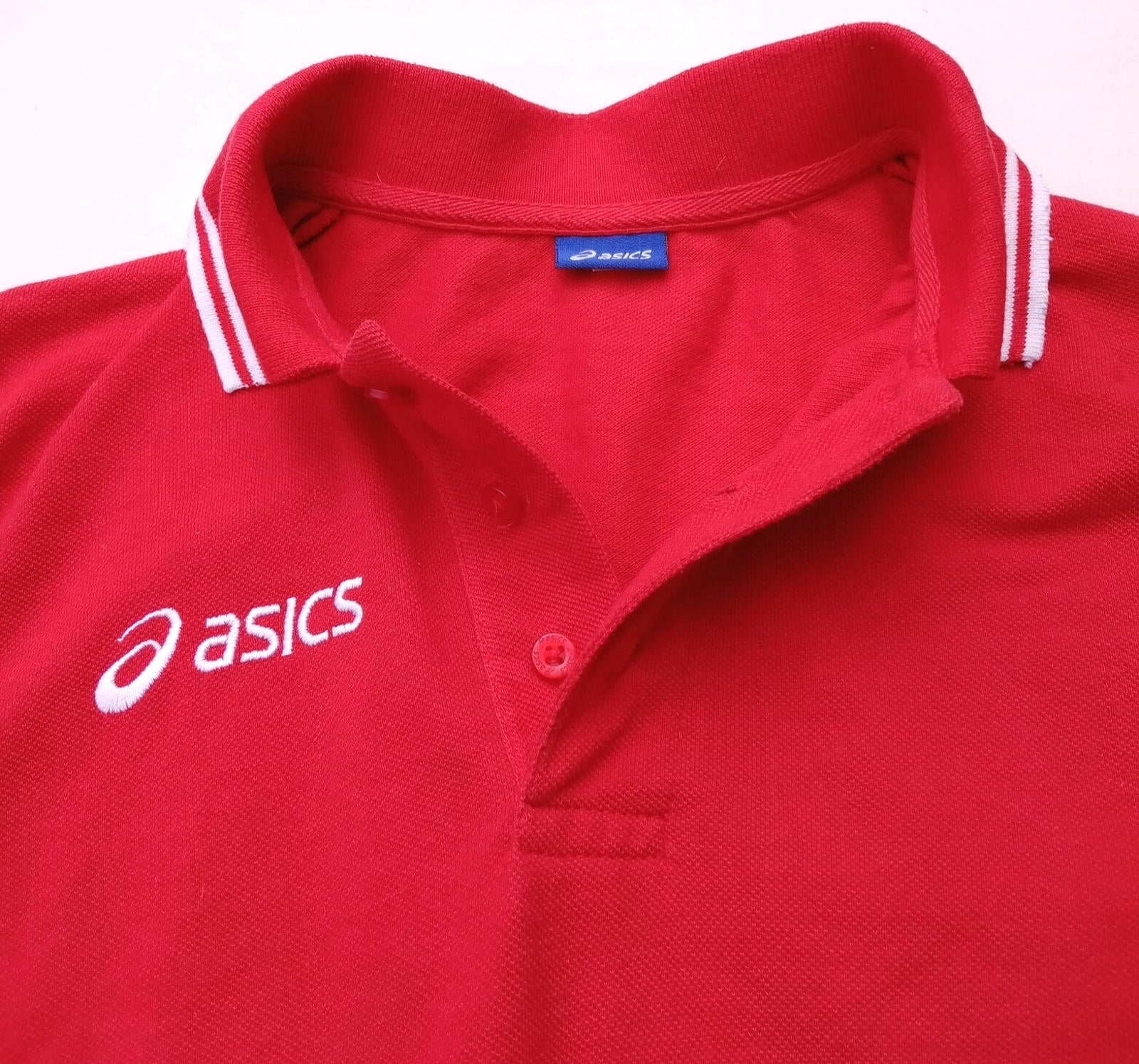 Asics Polo Shirt Men's UK Size S Red Short Sleeve Embroided Logo Cotton Blend