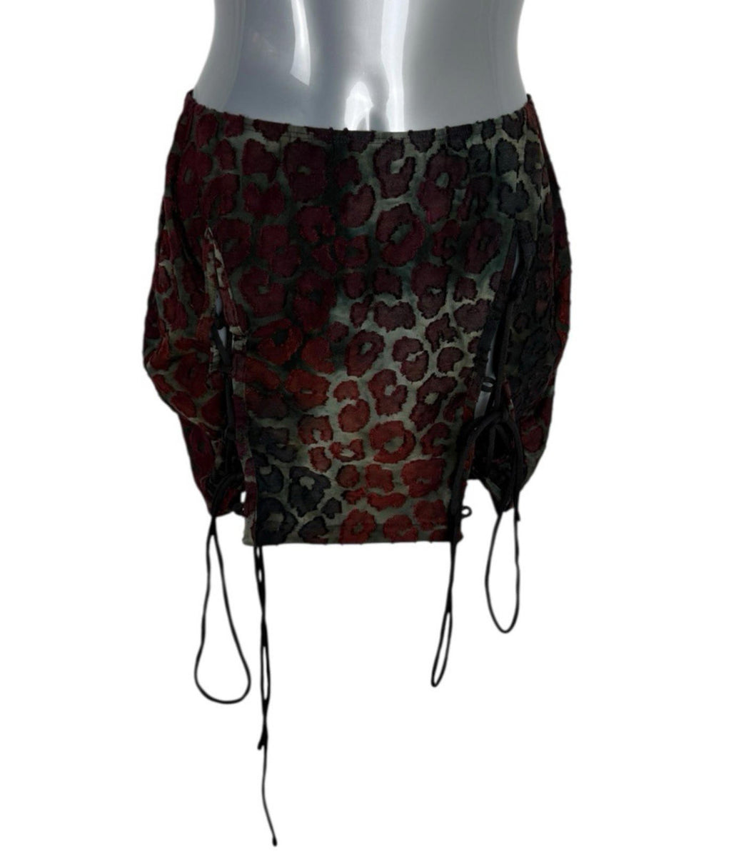 Pretty Little Thing Textured Mini Skirt Black Red Animal Print Women’s UK Size 8