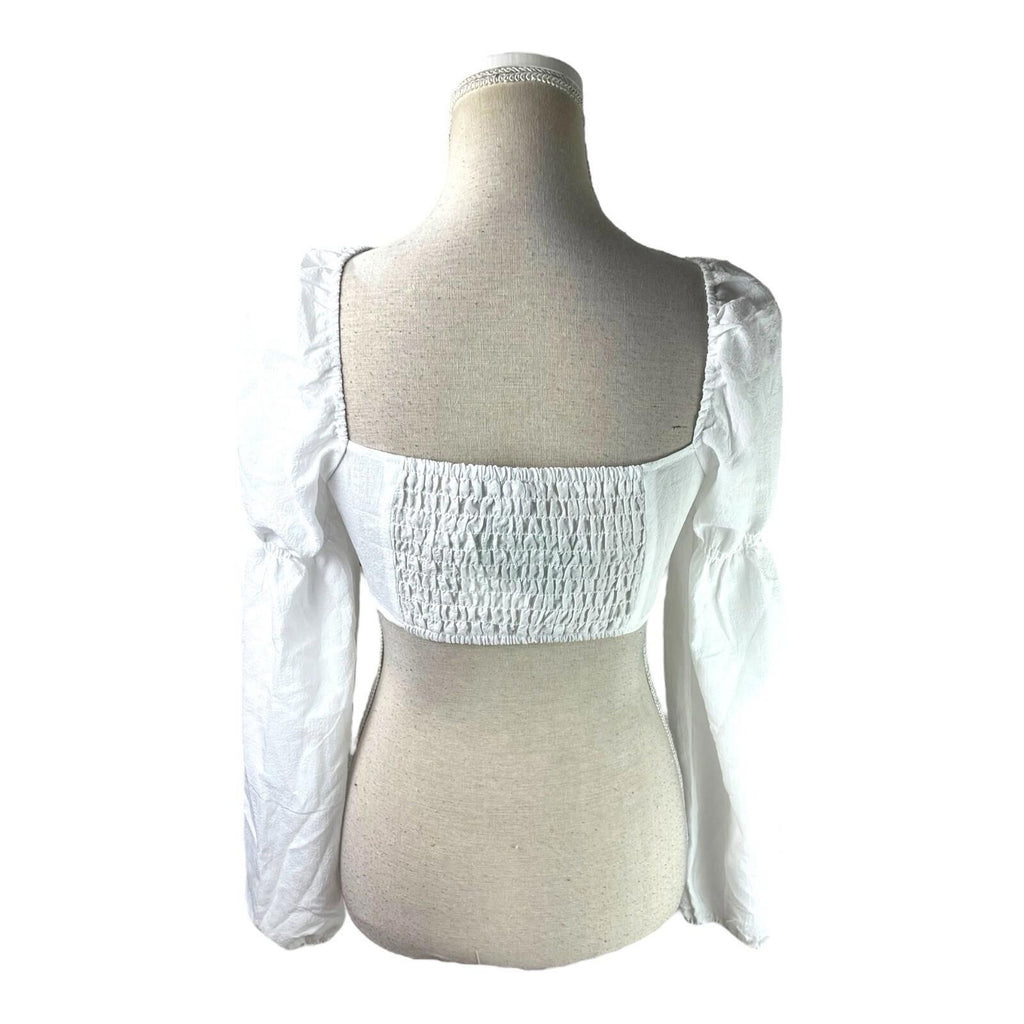 Divided White Puff Sleeve Crop Top Silver Ring Eyelet Women’s UK Size S