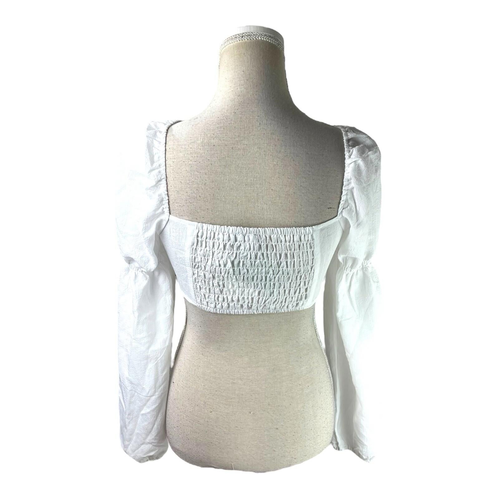 Divided White Puff Sleeve Crop Top Silver Ring Eyelet Women’s UK Size S