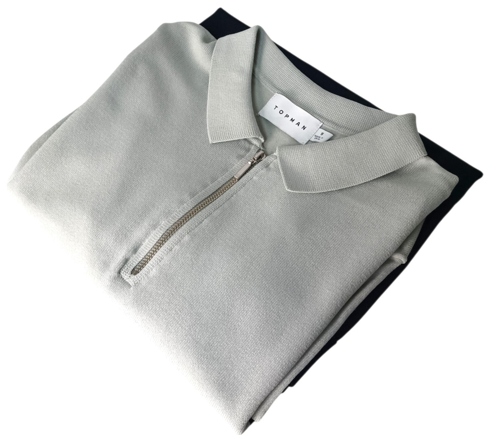 Topman Knit Polo Shirt Men's UK Size S Beige 1/4 Zip Short Sleeve Easy Care