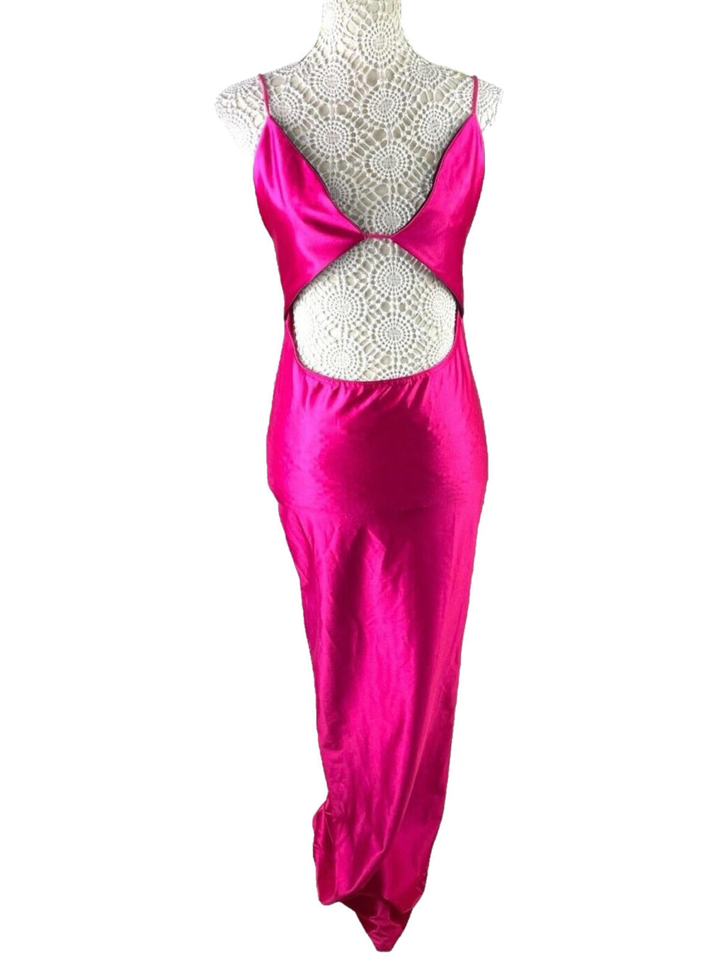 Pretty Little Thing Satin Maxi Slip Dress Women’s UK Size 10 Pink Cut-Out Waist