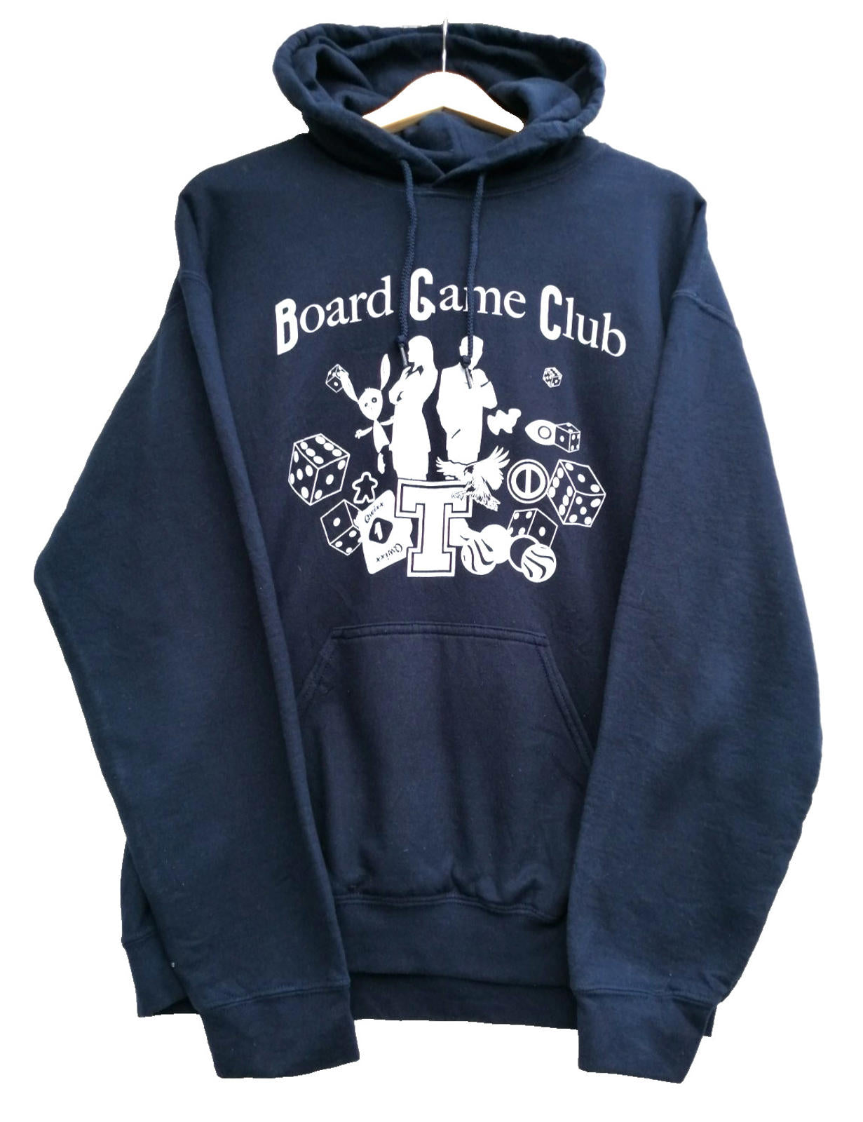 Graphic Print Hoodie Men's Size M Navy Blue Jersey Board Game Club