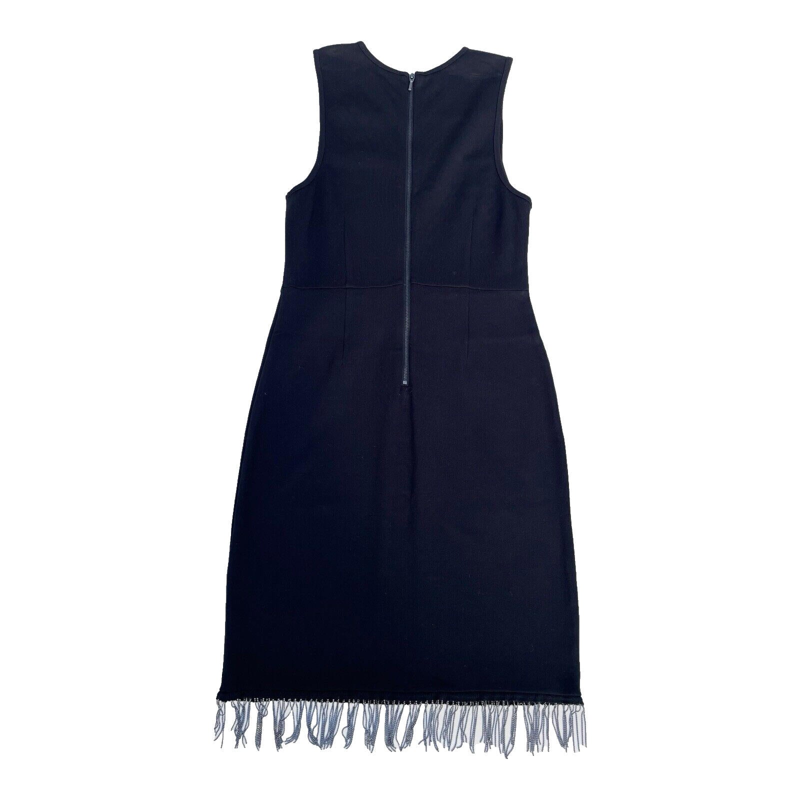 French Connection Black Midi Dress Fitted Beaded Tassle Women’s UK Size 12