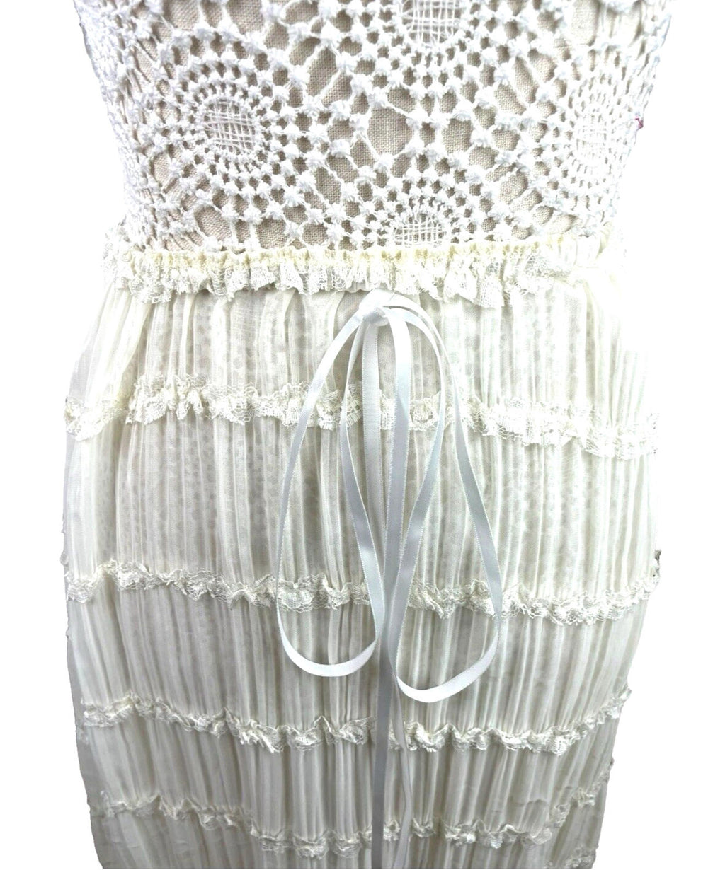White Semi Sheer Maxi Skirt Fine Pleat High Waist Women’s UK Size 10