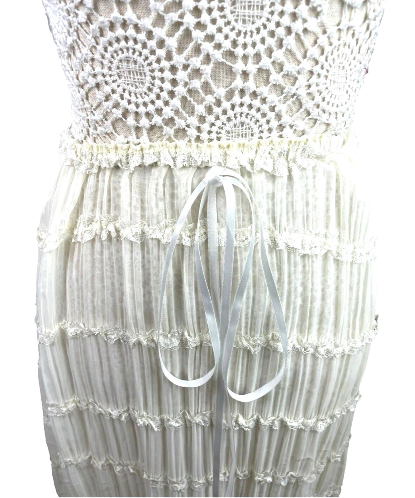 White Semi Sheer Maxi Skirt Fine Pleat High Waist Women’s UK Size 10
