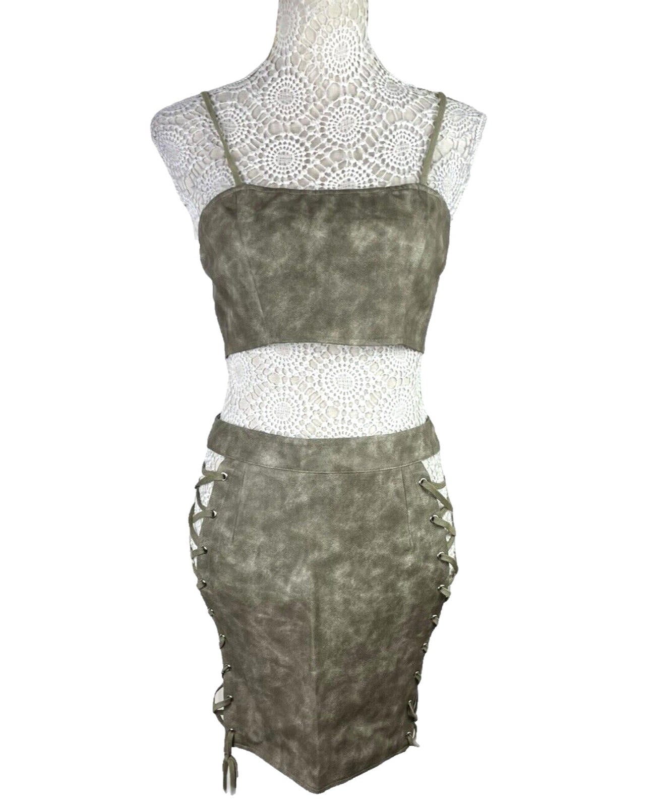 Pretty Little Thing Lace-Up Skirt & Croptop Set Women’s UK Size 8 Faux Leather