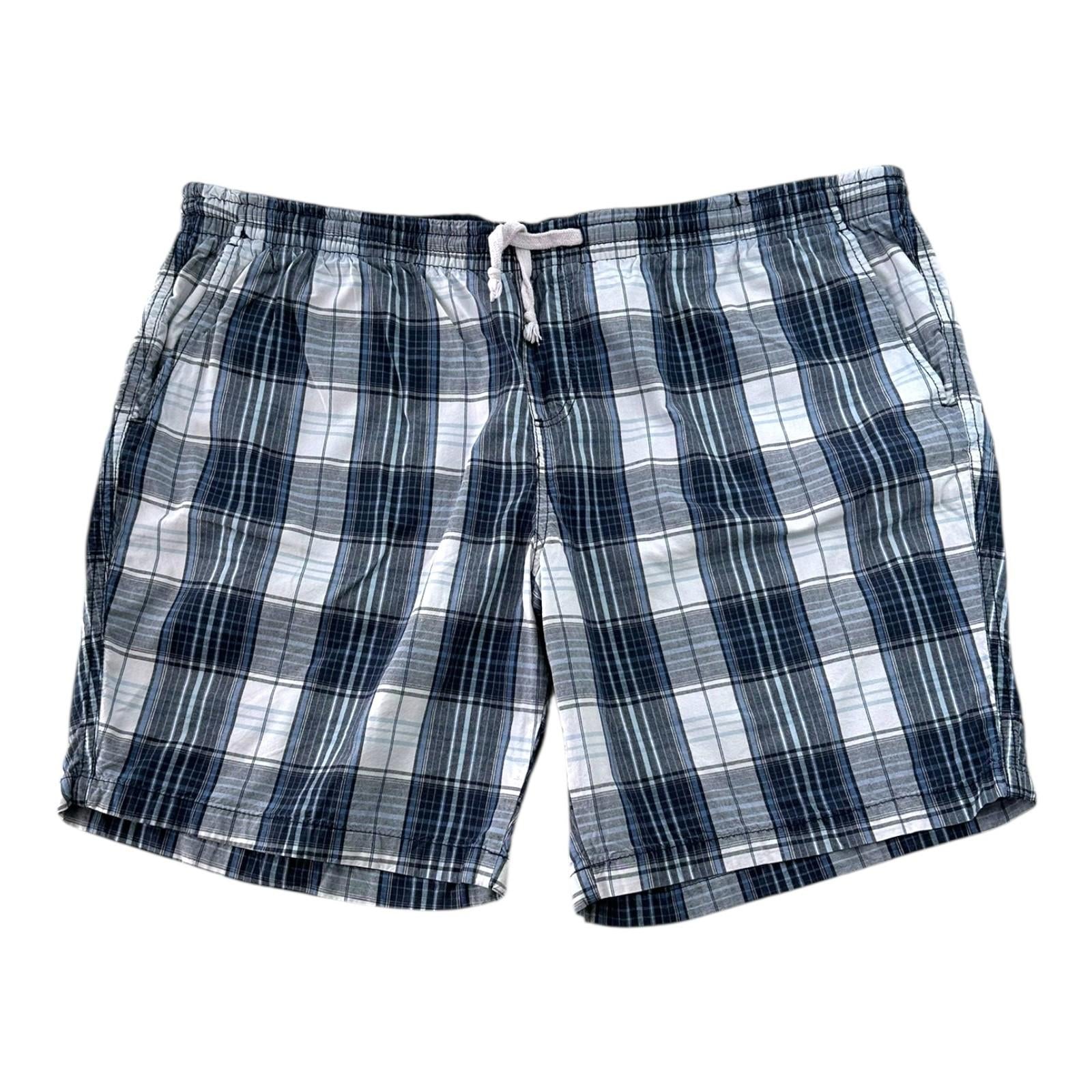 W&B Shorts Men's UK Size 46" W Blue & White Check Casual Wear Drawstring Pockets