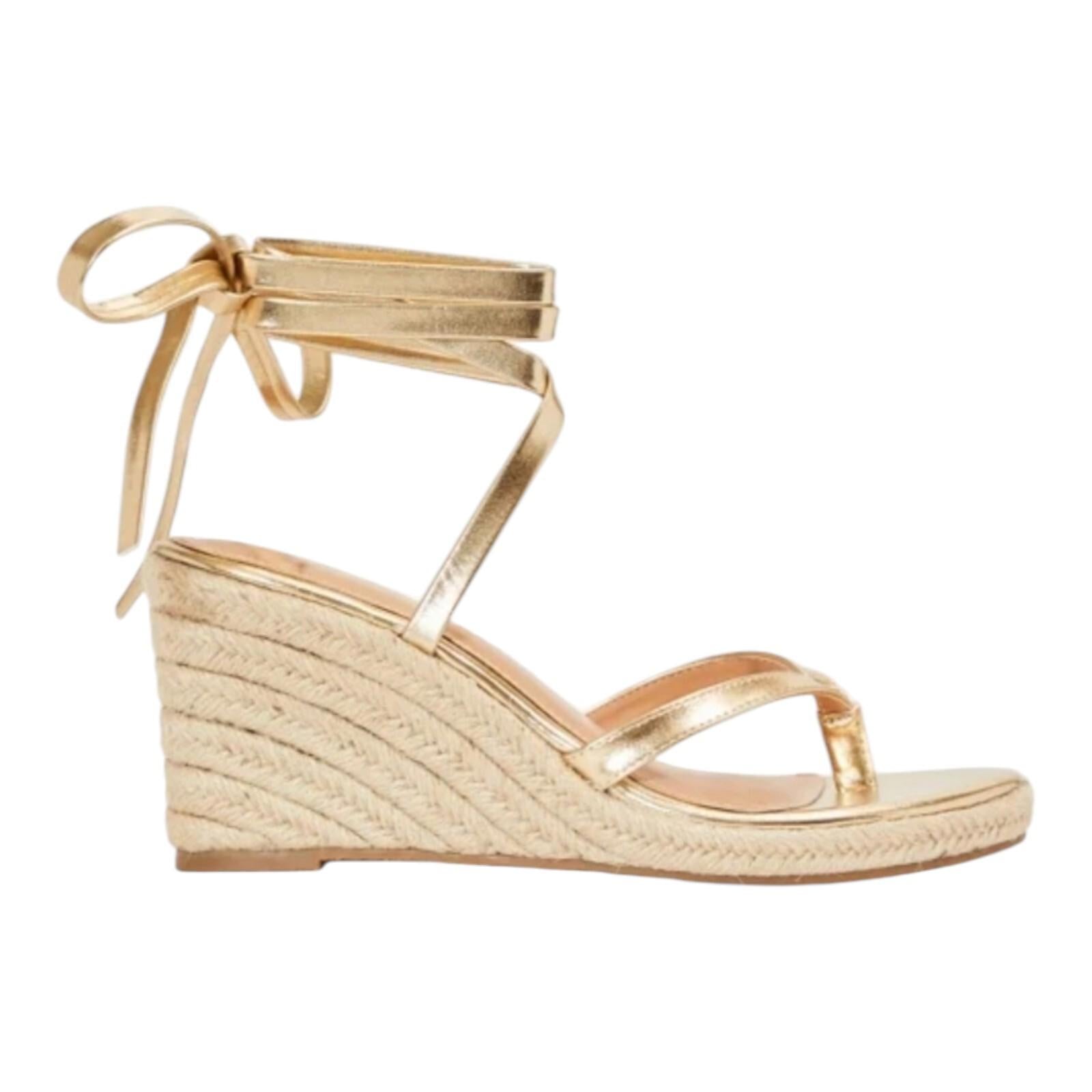 JUSTFAB Ambretta Wrap Wedge Sandals Shoes Gold Women's UK Size 9